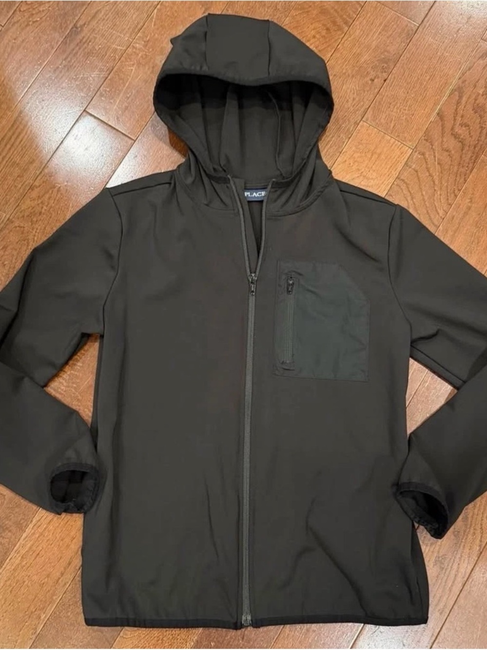 The Children's Place Black Hooded Windbreaker Jacket with Chest Pocket